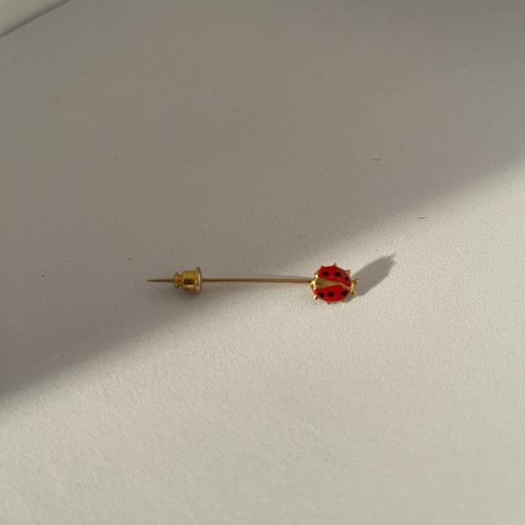 Vintage Gold Tone Enamel Laby Bug Lapel Stick Pin 4 cm - Picture 4 of 9
